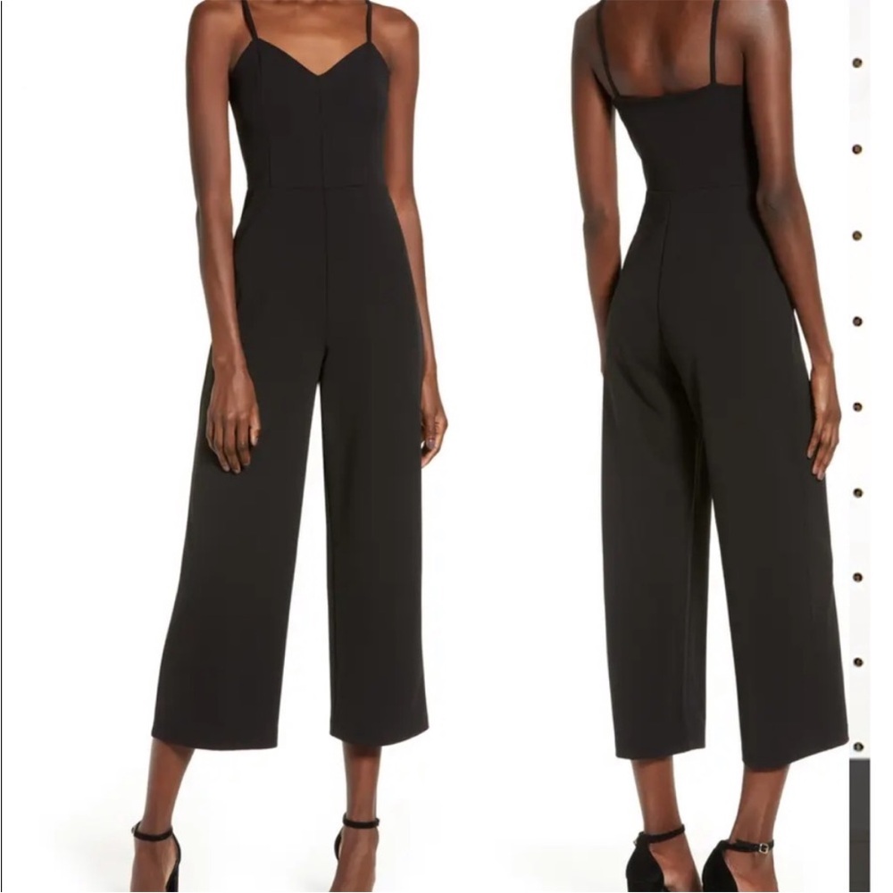 Leith Black Spaghetti Strap Cropped Wide-Leg Jumpsuit